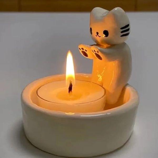 Cartoon Kitten Candle Holder, Warming Its Paws Cute Scented Light Holder, Gift for Girl Women, Cat Lover Choice