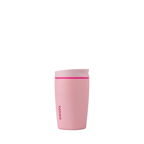 Owala SmoothSip Slider Insulated Stainless Steel Coffee Tumbler, Reusable Iced Coffee Cup, Hot Coffee Travel Mug, BPA Free 12 oz, Pink (Pucker Up) - Pucker Up - 12 oz