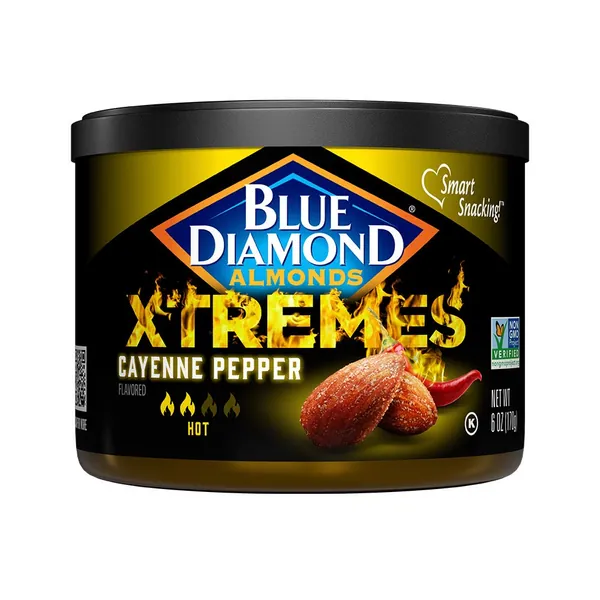 Blue Diamond Almonds XTREMES Cayenne Pepper Flavored Snack Nuts, 6 Oz Resealable Cans (Pack of 1) - Cayenne Pepper 6 Ounce (Pack of 1)