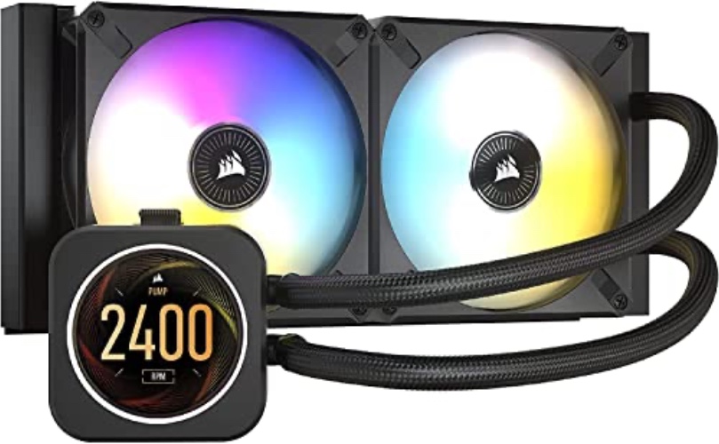 CORSAIR iCUE H100i ELITE LCD Display Liquid CPU Cooler-Custom IPS LCD Screen-40 Dynamic RGB LEDs-120mm Fans-240mm Radiator-COMMANDER CORE Smart Lighting Controller - Black - ELITE LCD - 240mm Radiator - Black
