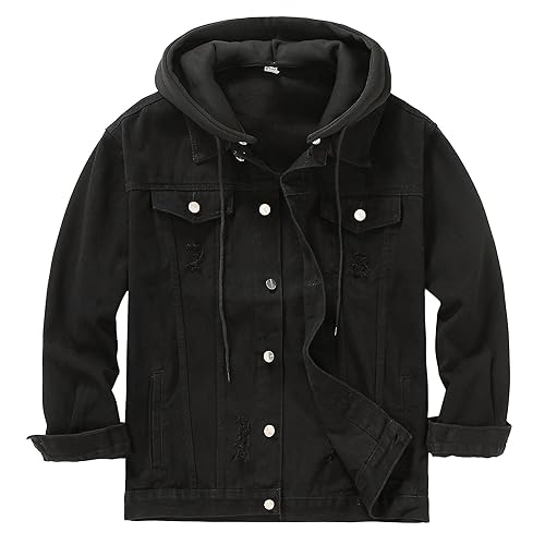 DOSLAVIDA Men's Denim Unisex Button Down Casual Long Sleeve Hooded Jacket