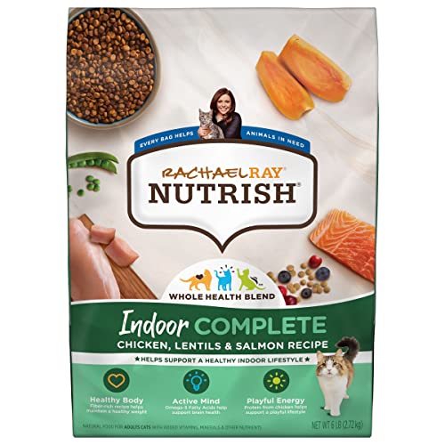 Rachael Ray Nutrish Indoor Complete Premium Natural Dry Cat Food, Chicken with Lentils & Salmon Recipe, 6 Pounds (Packaging May Vary) - Indoor Complete - Chicken, Lentils & Salmon - 6.00 Pound (Pack of 1)