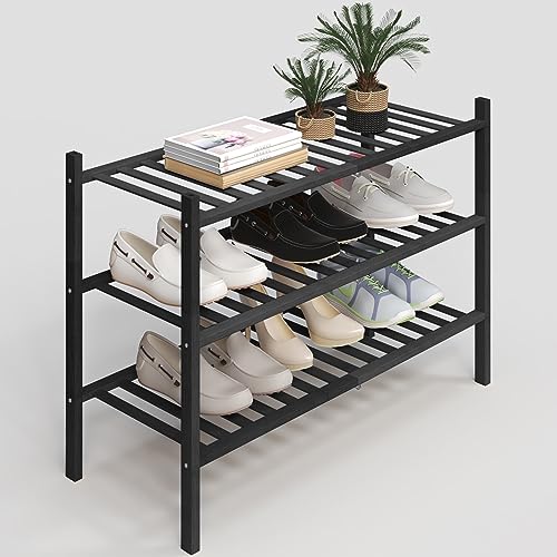 Z&L HOUSE 3-Tier Shoe Rack for Closet, Stackable Bamboo Shoe Rack for entryway, Hallway, Bathroom, Multifunctional Utility Free Standing Shoe Shelf Black - 3-Tier Black
