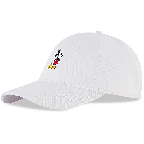 Disney Men's Baseball Cap, Mickey Mouse Adjustable Hat for Adult - White