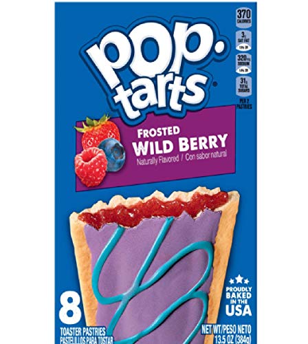 Kellogg Poptarts pop tarts Frosted Wild Berry Naturally Flavored 8 Toaster Pastries American Version Made in USA 13.5oz (384g) Good Source of Vitamins B