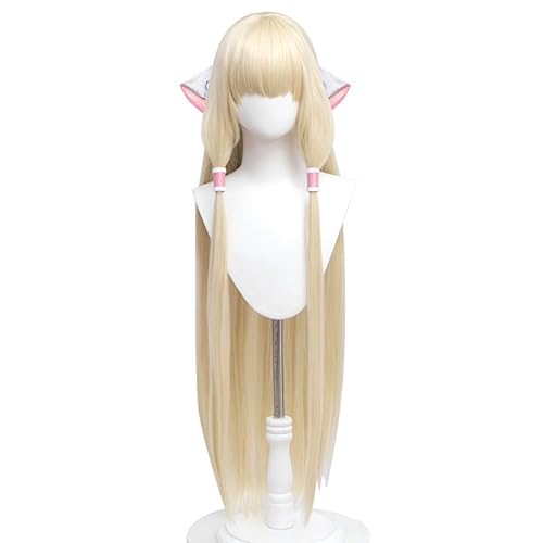 MAGGAZ Cosplay Wig Chobits Chii 51 inches 130cm Long Milk Golden Blonde Straight Cosplay Wigs Heat Resistance Hair Cosplay Wigs + Wig Cap for Coser