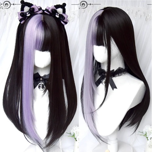 Black & Purple Color Block Wig - Purple