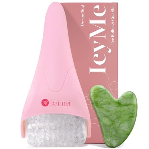 BAIMEI IcyMe Cryotherapy Ice Roller and Gua Sha Facial Tools Puffiness Redness Reducing Migraine Pain Relief, Skin Care Tools for Face Massager Self Care Gift for Men Women - Pink - Pink