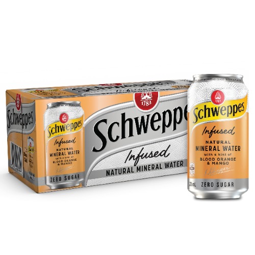 Schweppes Infused Sparkling Water Cans Blood Orange Mango - 10 x 375ml