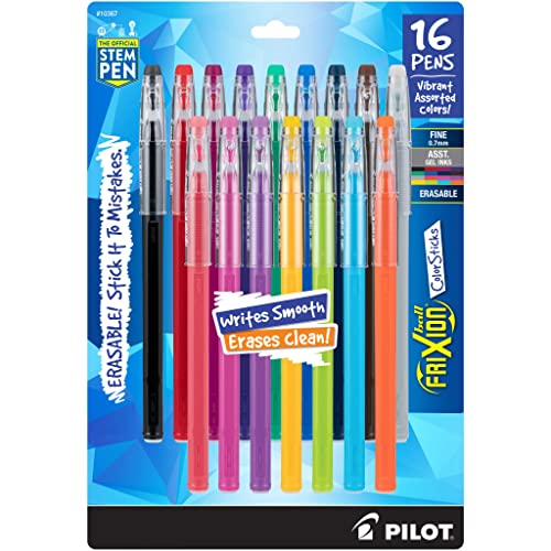 Pilot, FriXion ColorSticks Erasable Gel Ink Pens, Fine Point 0.7 mm, Pack of 16, Assorted Colors - 16-Pack