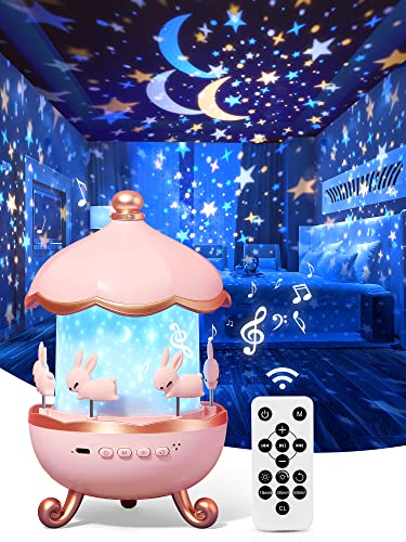 One Fire Night Light for Kids Room Decor 15 Films+10 Soothing Sound Machine Baby Night Light Projector, Remote Kids Night Lights for Bedroom, Rechargeable White Noise Kawaii Baby Girl Gifts for Girls - Pink