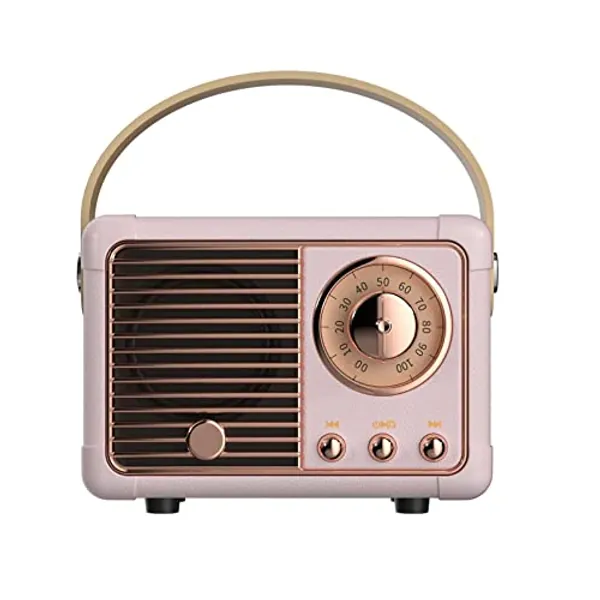 Dosmix Retro Bluetooth Speaker, Vintage Decor, Small Wireless Bluetooth Speaker, Cute Old Fashion Style for Kitchen Desk Bedroom Office Outdoor Accessories for Android/iOS Devices (Pink)