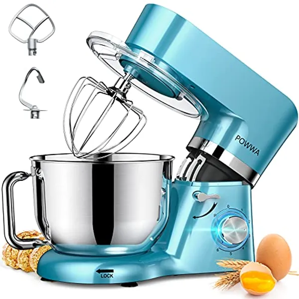 Stand Mixer, POWWA 7.5 QT Electric Mixer, 6+P Speed 660W Household Tilt-Head Kitchen Food Mixers with Whisk, Dough Hook, Mixing Beater & Splash Guard for Baking, Cake, Cookie, Kneading (Blue)