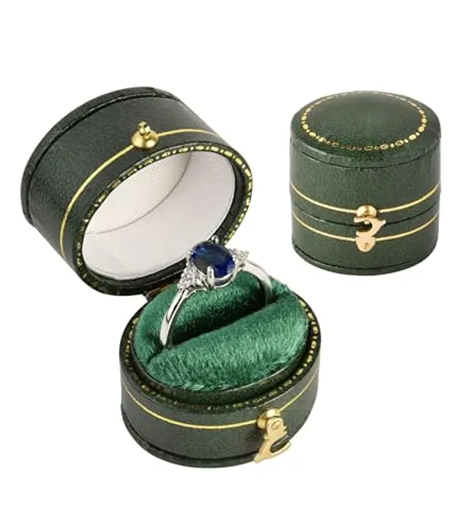 TAIMY Vintage Ring Box Classical Victorian Style Decor Mini Jewelry Box, Handcrafted Antique Ring Box Dresser Tabletop Bedroom Decoration Pocket Size Small Keepsake Box(Oval, Green)
