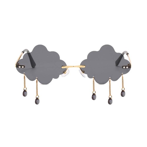 BOJOD Rimless Cute Sunglasses For Women Trendy Vintage Creative 90s Sunglasses Funny Cloud Shaped Disco Glasses - Black