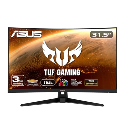 ASUS TUF Gaming 32" 1440P HDR Curved Monitor (VG32VQ1B) - QHD (2560 x 1440), 165Hz (Supports 144Hz), 1ms, Extreme Low Motion Blur, Speaker, FreeSync Premium, VESA Mountable, DisplayPort, HDMI,BLACK - 32" Curved QHD 165Hz FreeSync Premium - Monitor