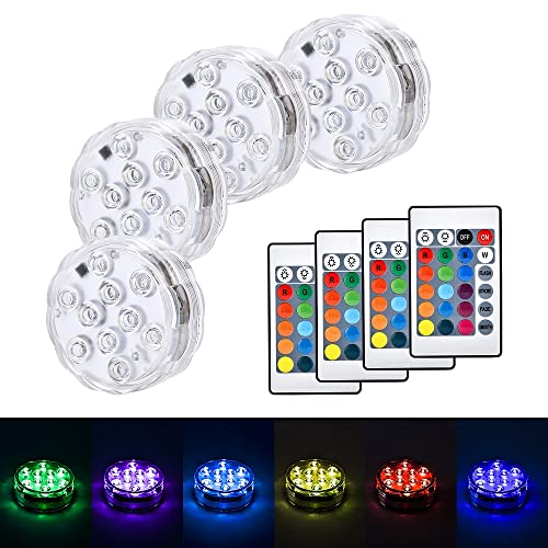 Color Changing LED Lights for Christmas - LUXJET RGB Waterproof Floating LED Lights for Bathtub Party Glass Vase Easter - RGB - 4 Pack