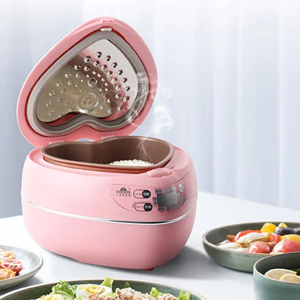 ZYQDRZ Peach Heart-Shaped Rice Cooker, Smart 300W Rice Cooker, 1.8L, 1-3 People, Non-Stick Pan, Constant Temperature Insulation,Pink