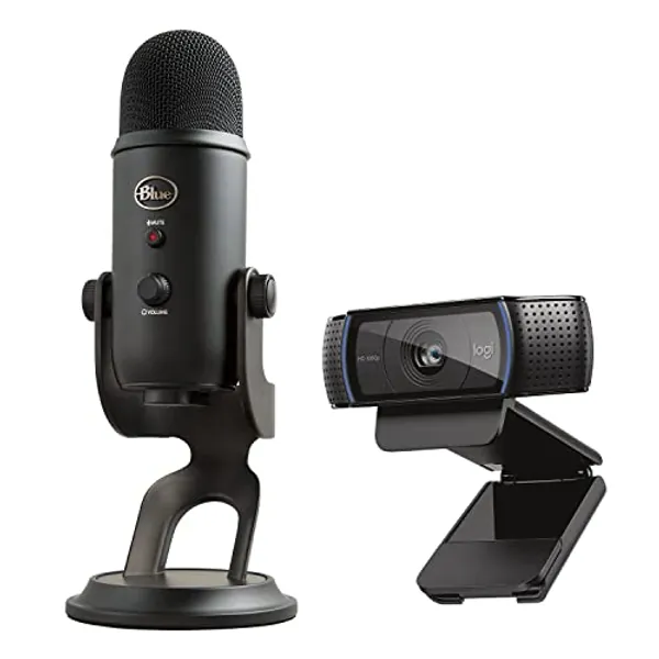 Logitech C920x HD Pro Webcam, Full HD 1080p/30fps - Black w/Blue Yeti USB Microphone - Blackout