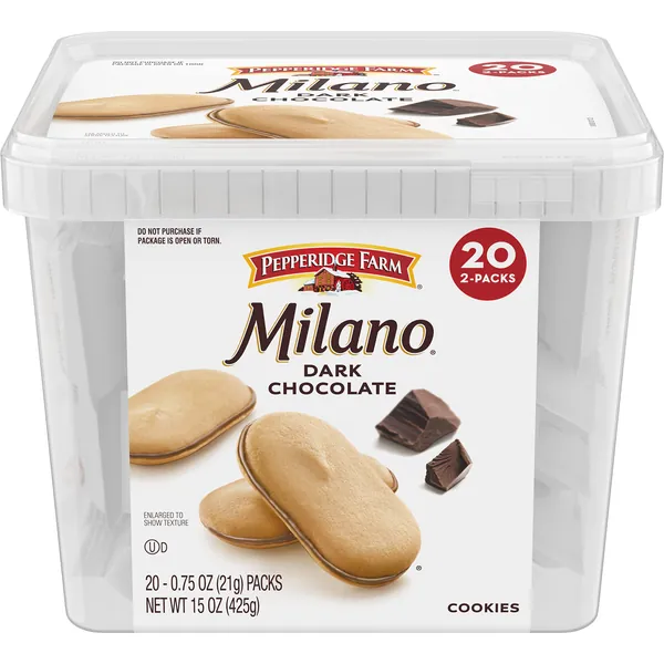 Pepperidge Farm Milano Cookies, Dark Chocolate, 20 Packs, 2 Cookies per Pack - 0.75 Ounce (Pack of 20)