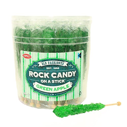 Extra Large Rock Candy Sticks: 36 Green Crystal Rock Candy Sticks - Green Apple - Individually Wrapped for Party Favors, Candy Buffet, Birthdays, Baby and Bridal Showers, Old Fashioned Espeez Candy - Green / Green Apple - 36 Count (Pack of 1)