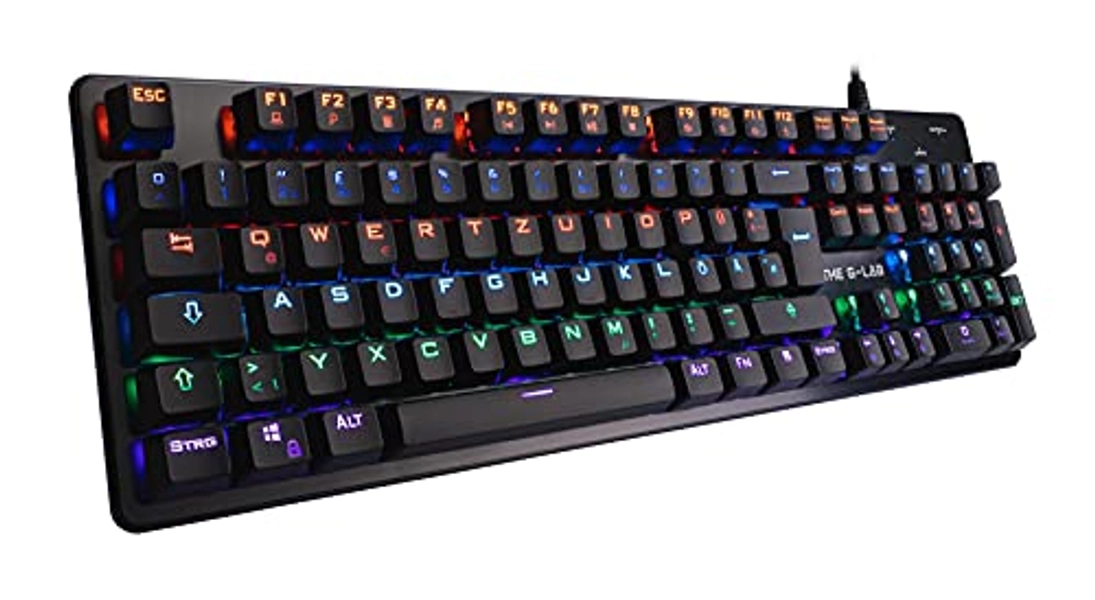 THE G-LAB Keyz Carbon V3 Mechanische Gaming-Tastatur QWERTZ Blue Switches - Mehrfarbige LED-Gaming-Tastatur mit Hintergrundbeleuchtung, Anti-Ghosting – PC/PS4/PS5/Xbox One/Xbox Series X Neue 2022