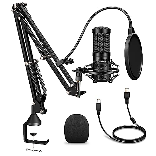 XLR Condenser Microphone, Aokeo Professional Cardioid Studio Mic Kit with mic Boom Arm, Shock Mount, Pop Filter for Recording, Podcasting, Voice Over, Streaming, Home Studio, YouTube - AK-998