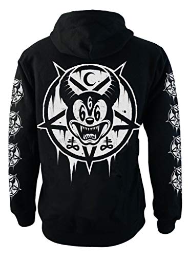 Darkside Clothing Mickey 666 Men's Hoodie Gothic Satanic Occult Black Hooded Zip-Up Sweater - Medium - Black