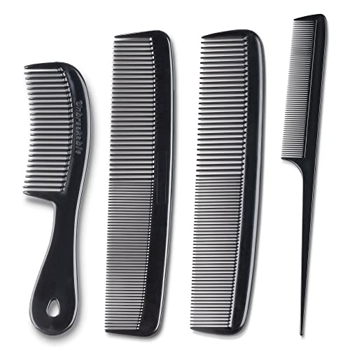 Mars Wellness 4 Piece Professional Comb Set Black - USA MADE - Fine Pro Tail Combs, Dresser Hair Comb Styling Comb - Premium Grade for Men and Women - Parting Teasing and Styling - 4 Piece Set - Black