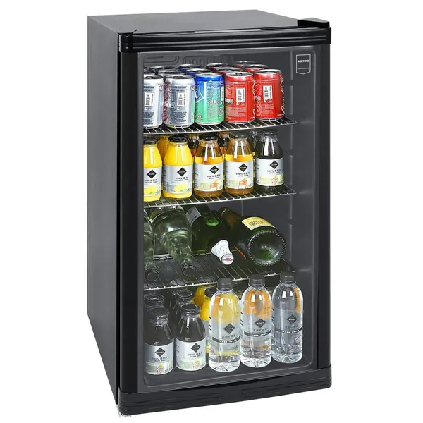 METRO Professional Getränkekühlschrank GPC1088 (88 Liter), kleiner Kühlschrank mit Glastüre, wechselbarer Türanschlag, für Gastronomie, Party, mit LED Beleuchtung, schwarz - 88 L