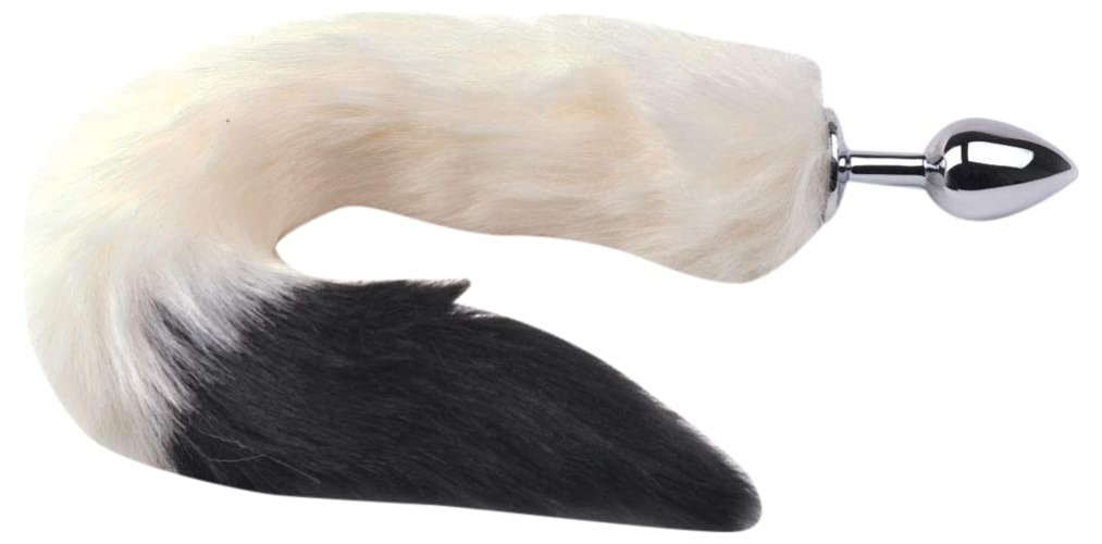 BeHorny Cat Tail Anal Plug Butt Plug Furry Fox, Black/White