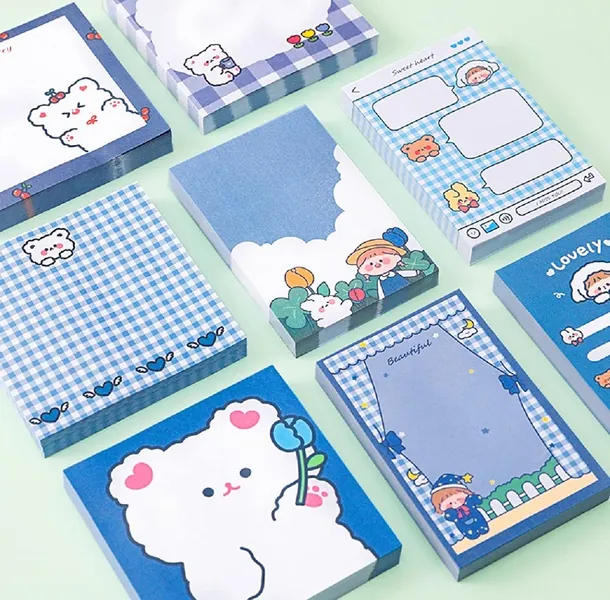 Shopdp Sticky Notes Cute Bear Cartoon Note Pads for Office School Home, 80 Sheets/Pad, 8 Pads/Pack