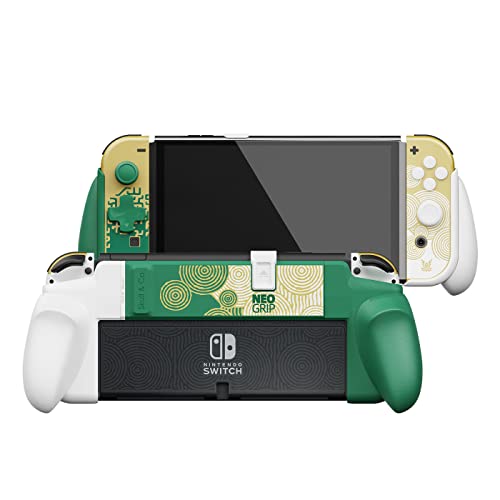Skull & Co. NeoGrip: an Ergonomic Grip Hard Shell with Replaceable Grips [to fit All Hands Sizes] for Nintendo Switch OLED and Regular Model [No Carrying Case] - TOTK Limited Edition [White/Green] - NeoGrip [For Switch OLED Model] - NeoGrip-TOTK Limited Edition[White/Green]
