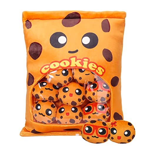 Cookies Plush Pillow Throw Pillow, Yummy Food Pillow Bag of Cookies Plushies, Cute Stuffed Food Plush Toys Food Stuffed Animal, Plush Cookie Gift for Kids, Birthday, Baby Shower (8 pcs, Orange) - Orange Cookie Pillow