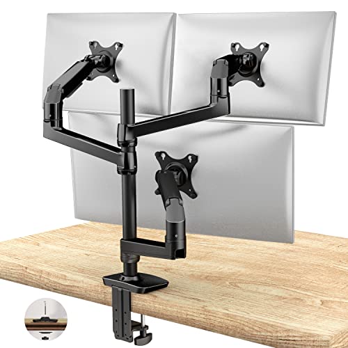 Ergounion Triple Monitor Mount - Adjustable 3 Monitor Desk Mount, Triple Monitor Stand for Screens up to 40 Inches Within 25 lbs, Monitor Arm for 3 Monitors with C-Clamp and Grommet Base - Black - Desk-3-Triple - Black