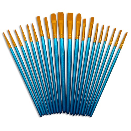 Monzee Paint Brushes Set of 20 - Nylon Hair Brushes for Miniature Detailing and Rock Painting, Art Painting, Watercolor, Acrylic Paints, Oil Paints, Face and Nail Arts