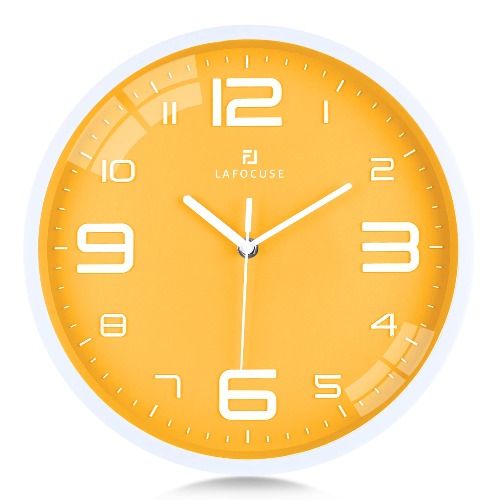 Lafocuse 3D Numbers Yellow Modern Wall Clock for Home Decor 12 Inch, Kitchen Wall Clock Silent Non Ticking Battery Operated Living Room Bedroom Office - Lemon Yellow-Arabic Numerals