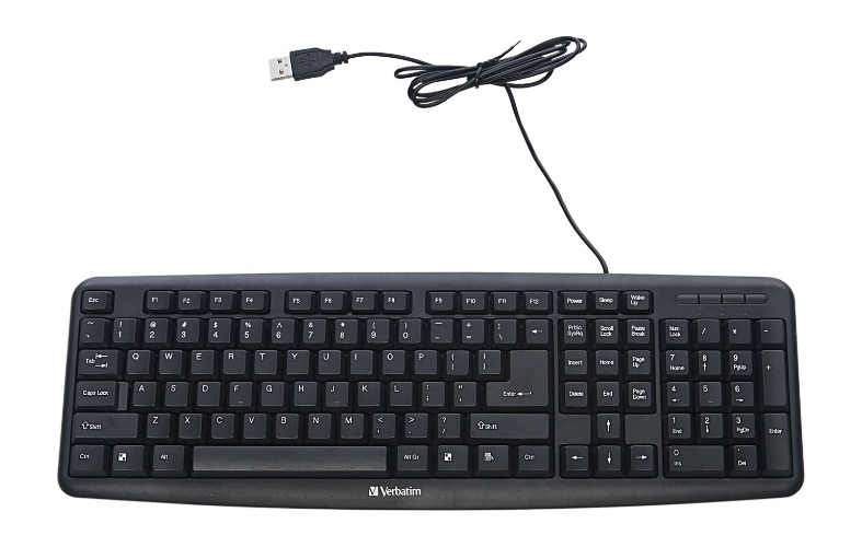 Verbatim Slimline Full Size Wired Keyboard USB Plug-and-Play - Compatible with PC, Laptop - Black - Wired Keyboard
