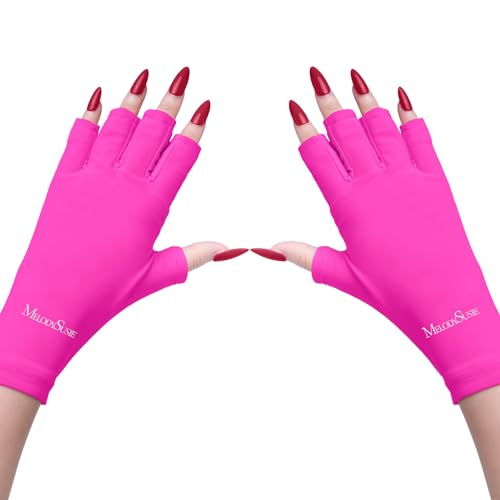 MelodySusie UV Gloves for Gel Nail Lamp, Professional UPF50+ UV Protection Gloves for Manicures, Nail Art Skin Care Fingerless Anti UV Glove Protect Hands from UV Harm (White) - B-rose