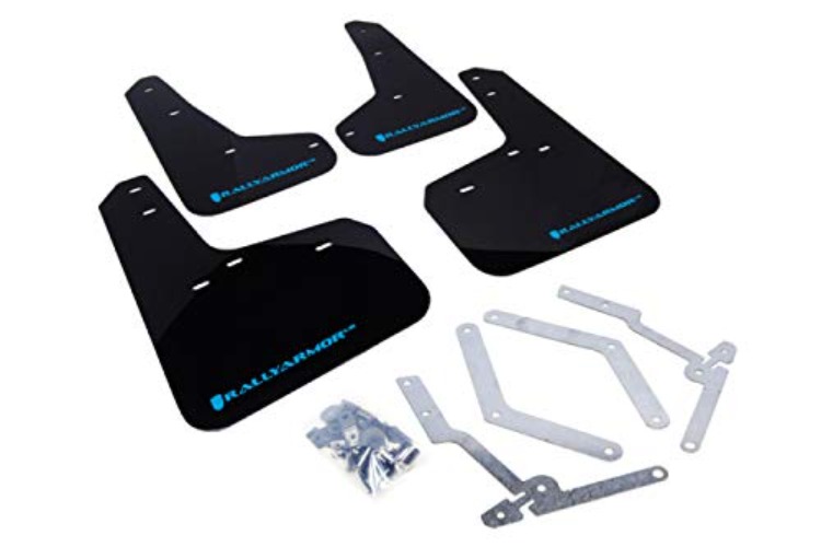 Rally Armor MF27-UR-BLK/NB Black, Blue Mud Flap with Logo (13-16 Ford Focus ST /16-17 Focus RS UR), 1 Pack