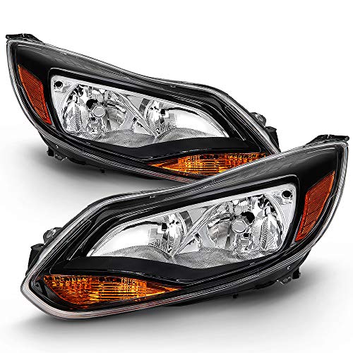 ACANII - For [Halogen Model Only] 2012-2014 Ford Focus Black Housing OE Style Headlights Headlamps Assembly Left+Right - Pair (Driver & Passenger Side)