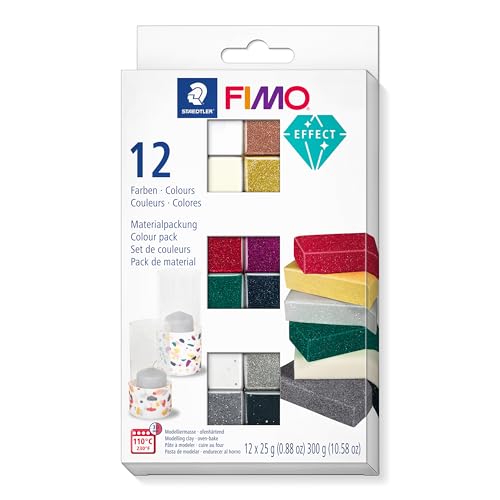 Staedtler C12-1ST FIMO Effect, ofenhärtende Modelliermasse, Set mit 12 Effekt-Farben, 8013 C12-1, Mehrfarbig - Standard - 12 Farben