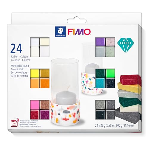 STAEDTLER ofenhärtende Modelliermasse FIMO effect, perfekt abgestimmte Farbkombinationen mit unterschiedlichen Effekten, 24 Halbblöcke á 25g in sortierten Farben, 8013 C24-1 - Standard - 24 Farben