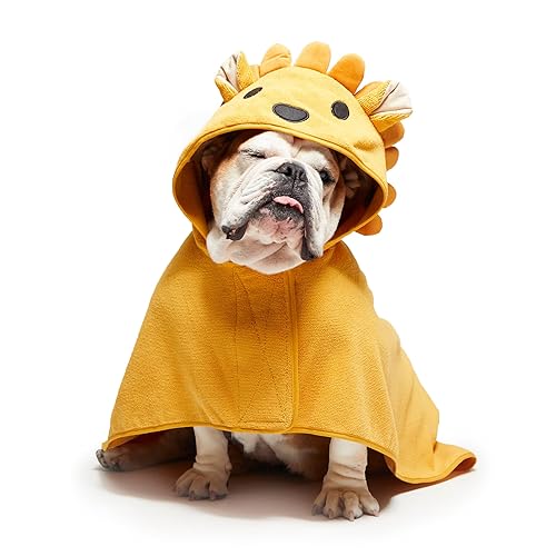 BARK Dog Bathrobe - Fast Drying Bathrobe with Velcro Closure & Wrap Tie Snuggle, Cute Dog Clothes, Easy to Clean, Machine Washable, Dog Coats for Medium Dogs, Tumble Dry Low | Lion, Medium - Lion - Medium