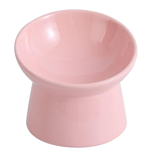 Raised Cat Food Bowls Ceramic - Tilted Elevated Cat Bowl Anti Vomit - Whisker Friendly Shallow Cat Bowl - Stress Free Wide Cat Feeding Bowls for Dry Wet Food - Microwave and Dishwasher Safe - Pink-large