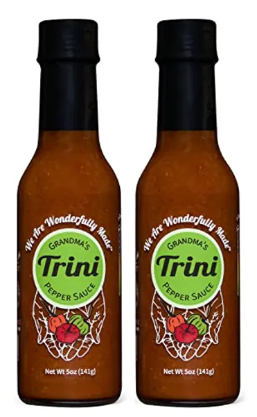 Grandma's Trini Pepper Sauce, NON GMO, Vegan, Gluten Free, Low Sodium, Low Carb Gourmet Hot Sauce with Incredible Flavor and Kick of Heat 5oz Woman Owned, Black Owned, Veteran Owned, 2 Pack - Trini - 5 Ounce (Pack of 2)