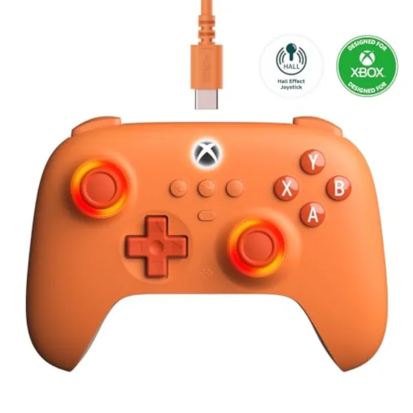 8Bitdo Ultimate C Wired Controller for Xbox with RGB Lighting Fire Ring, Hall Effect Triggers and Joysticks, Compatible with Xbox Series X|S, Xbox One, Windows 10/11 - Officially Licensed (Orange) - Orange