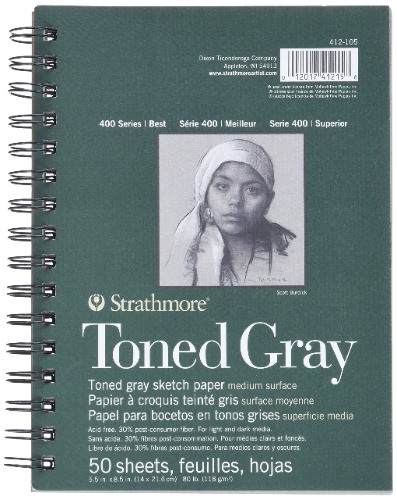 Strathmore Toned Sketch Spiral Paper Pad 5.5"X8.5"-Gray 50 Sheets -412105 - 5.5x8.5 Toned Gray 50 Sheets