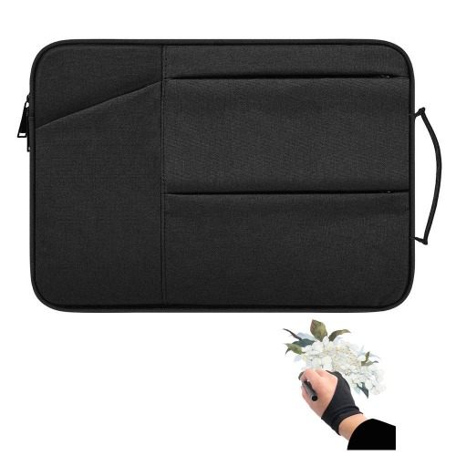 Drawing Tablet Case Carrying Bag with Artist Glove Graphics Tablet Sleeve Protective Bag for Huion H610 Pro, HS610, HS611, Xp-Pen Deco 01, Star 06, Ugee M708 and VEIKK A30, A50 (Black) - Black