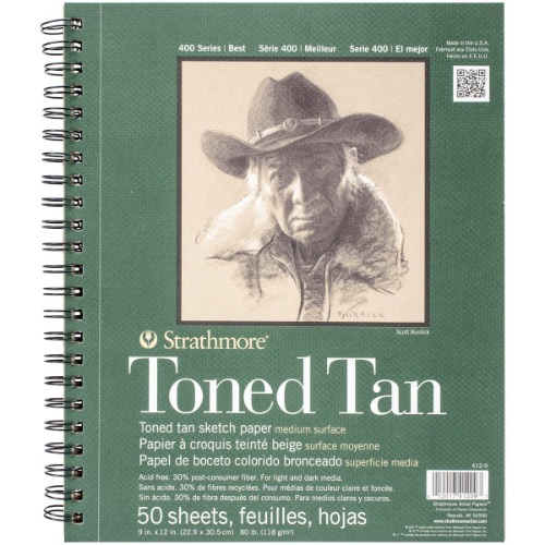 Strathmore 412-9 Tan Drawing 400 Series Toned Sketch Pad, 9"x12", 50 Count - 9x12 Toned Tan 50 Sheets
